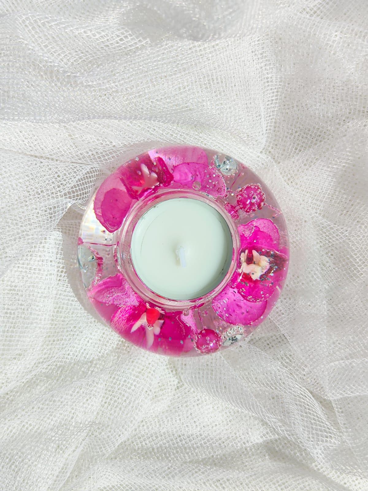 Porta Velas de Orquídea rosa