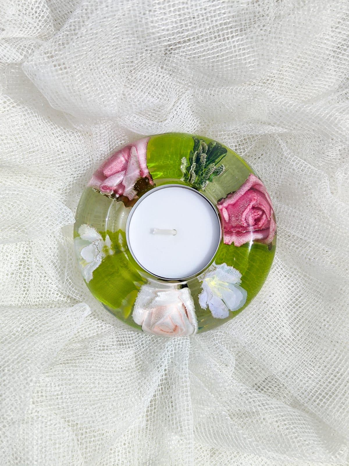 Porta Velas rosas y hojas