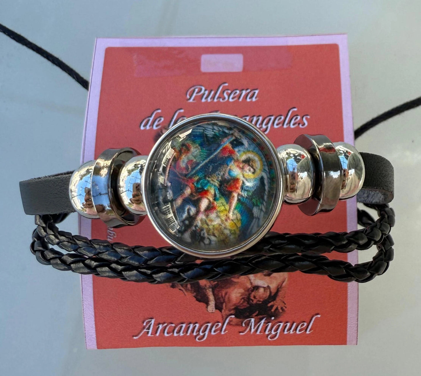 Pulsera Unisex Arcángel Miguel efecto cuero