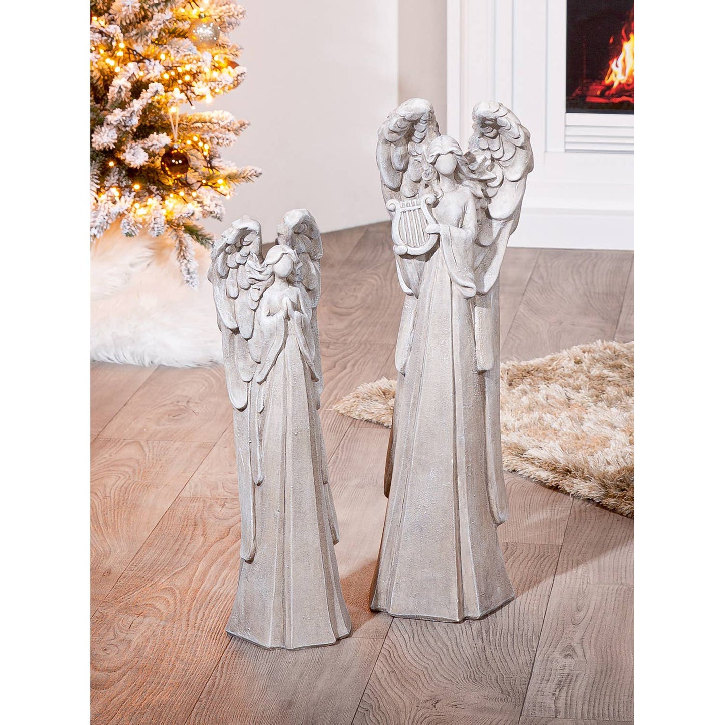 Figura de juego de órgano con forma de ángel, h.70 cm: Gris / Magnesia