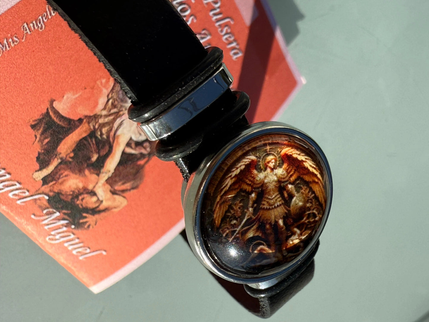 Pulsera Unisex Arcángel Miguel efecto cuero