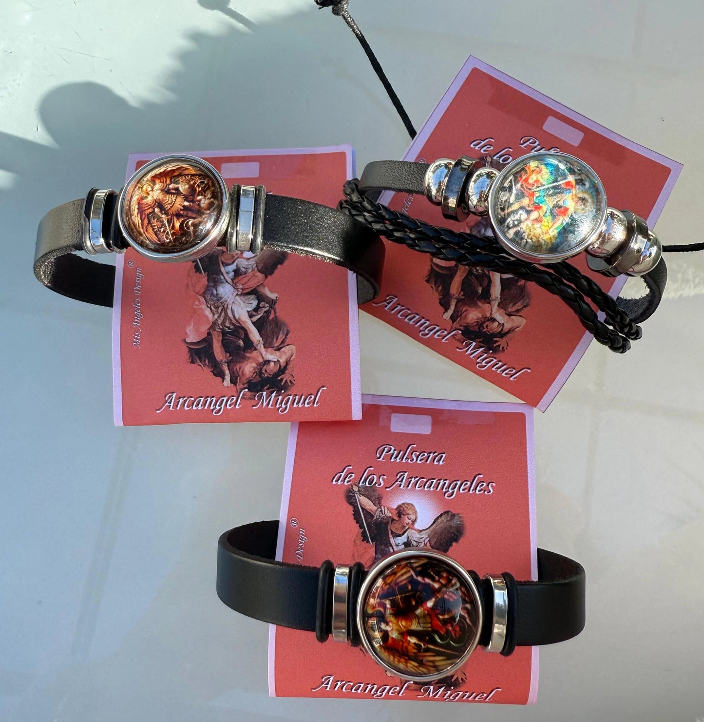 Pulsera Unisex Arcángel Miguel efecto cuero