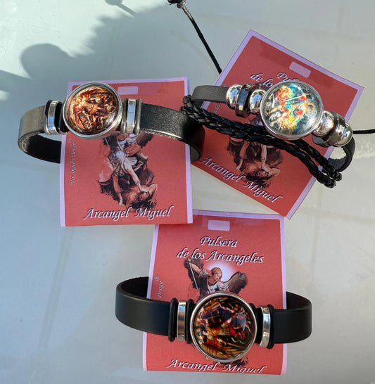 Pulsera Unisex Arcángel Miguel efecto cuero